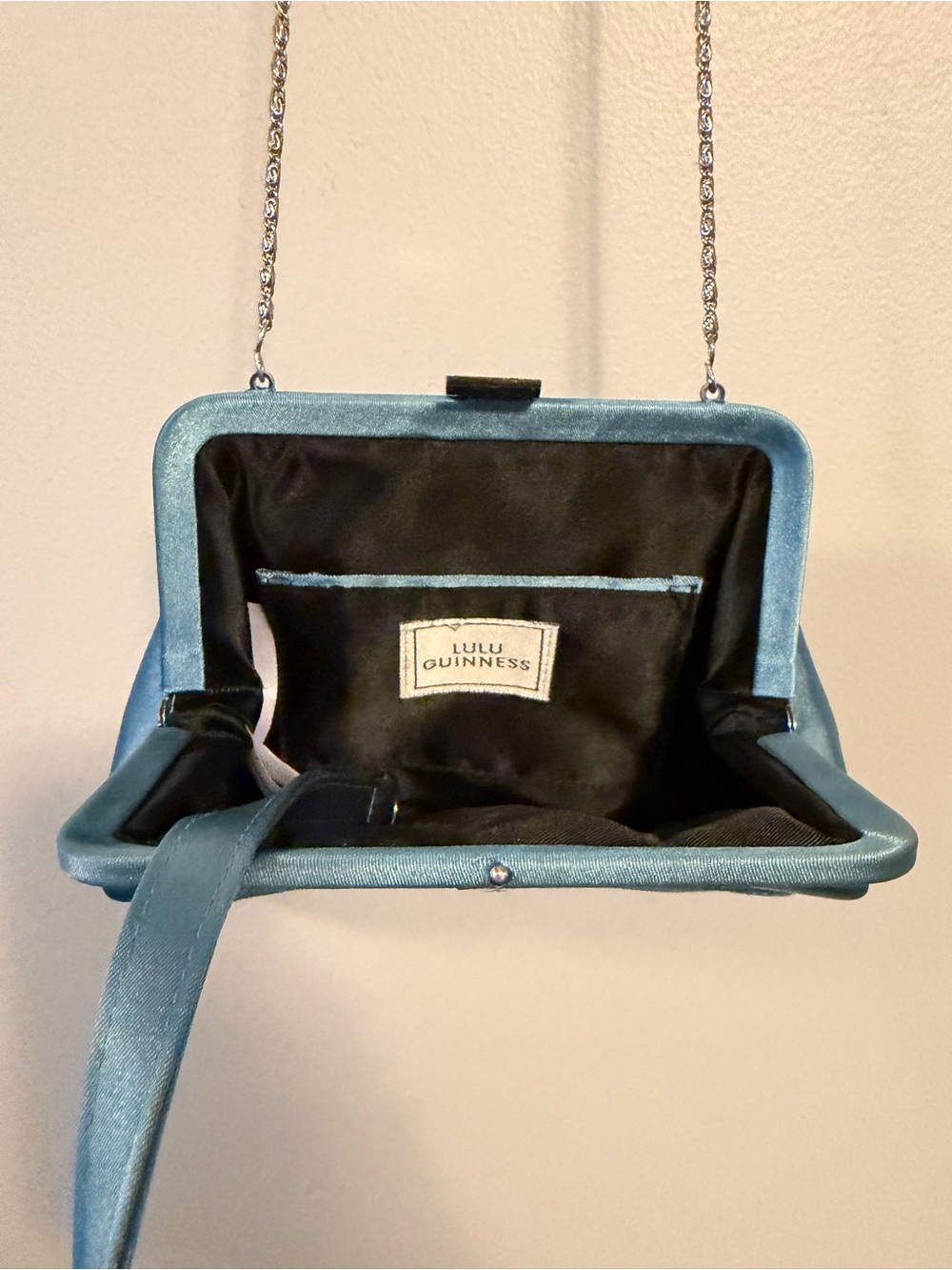 Lulu Guinness Blue Satin Evening Clutch with Chain Strap - Picture 2 of 3